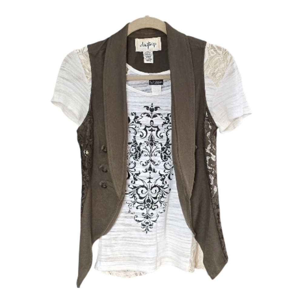 White Top and Khaki Lace Accent Outer Shell - 2 PC set